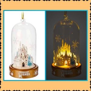 Disney Parks Merriest Wishes Light Up Castle Globe Christmas Ornament